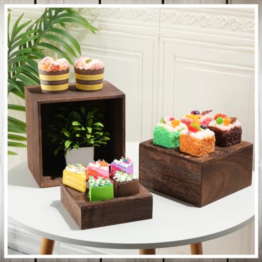 6 Pcs Wood Display Risers Rust - Display Risers Set 评论和价格