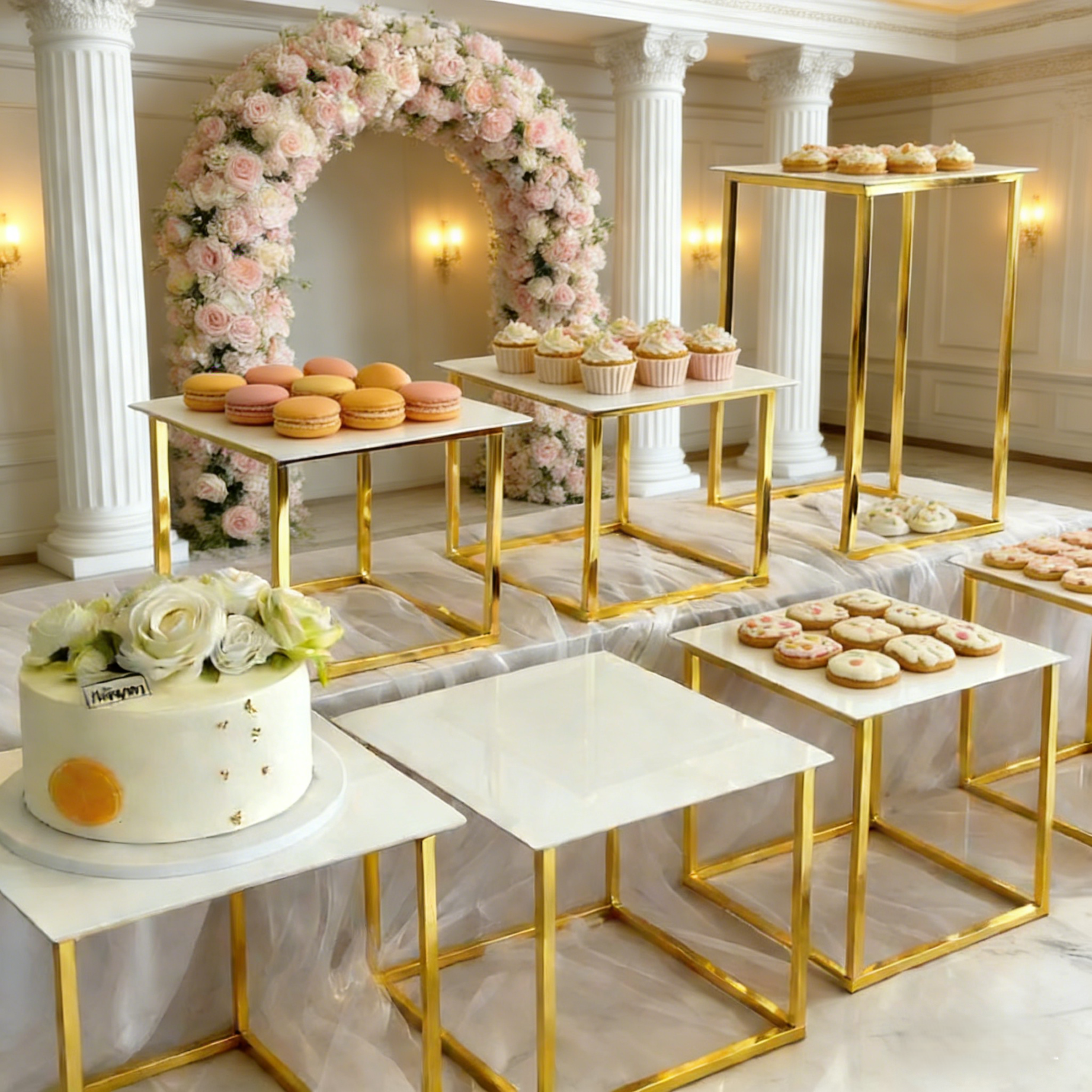 12-20 PCS Luxury Gold Frame Wh - Display Risers Set 评论和价格