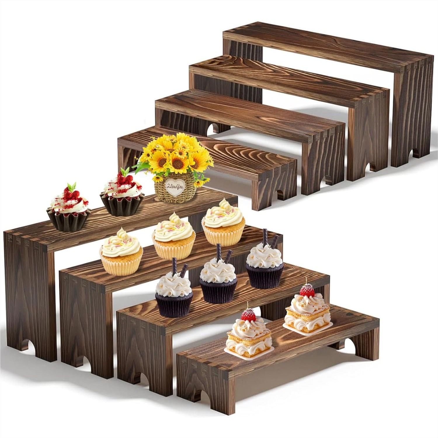 2 Tier Wooden Cupcake Stand Se - Display Risers Set 评论和价格