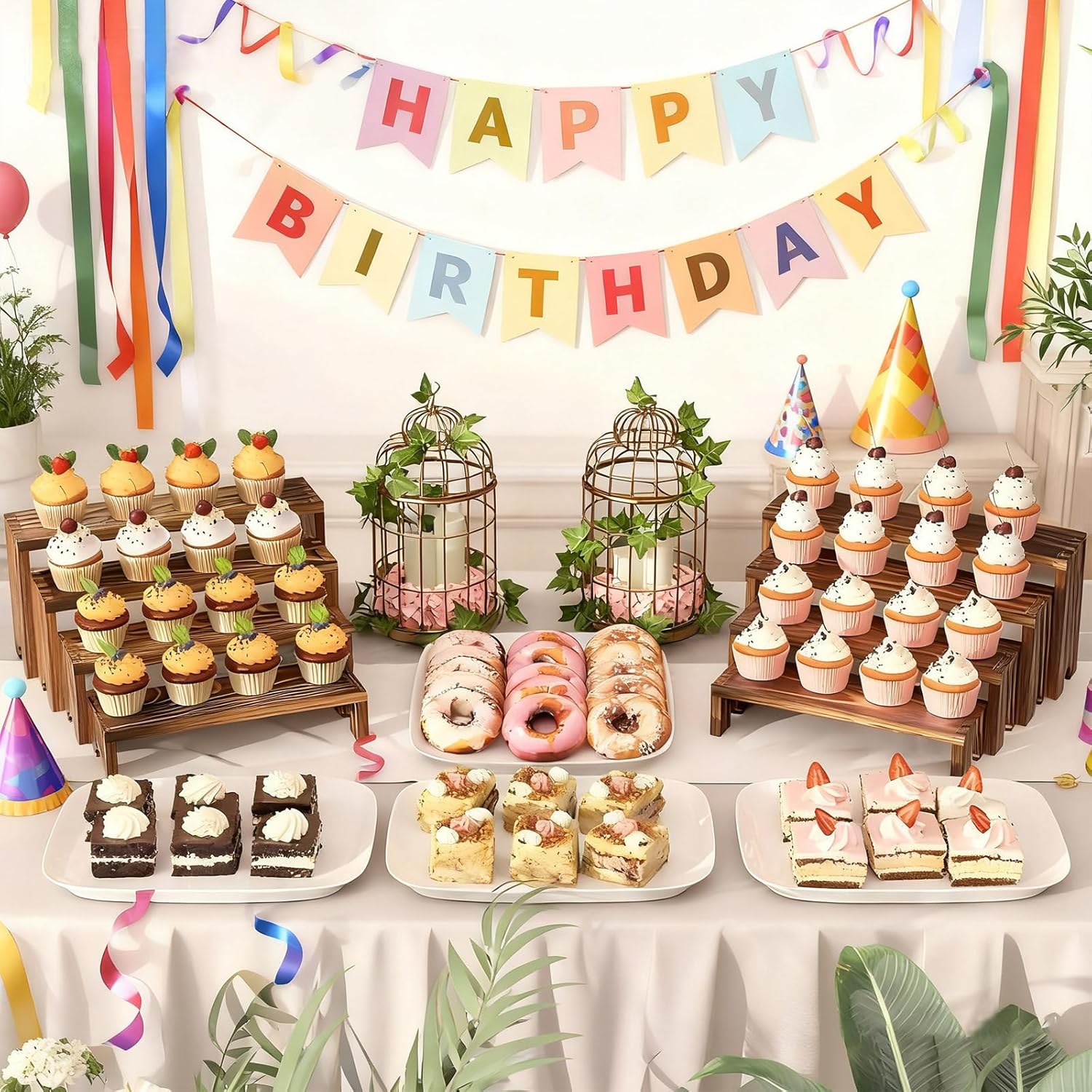 2 Tier Wooden Cupcake Stand Se - Display Risers Set 评论和价格