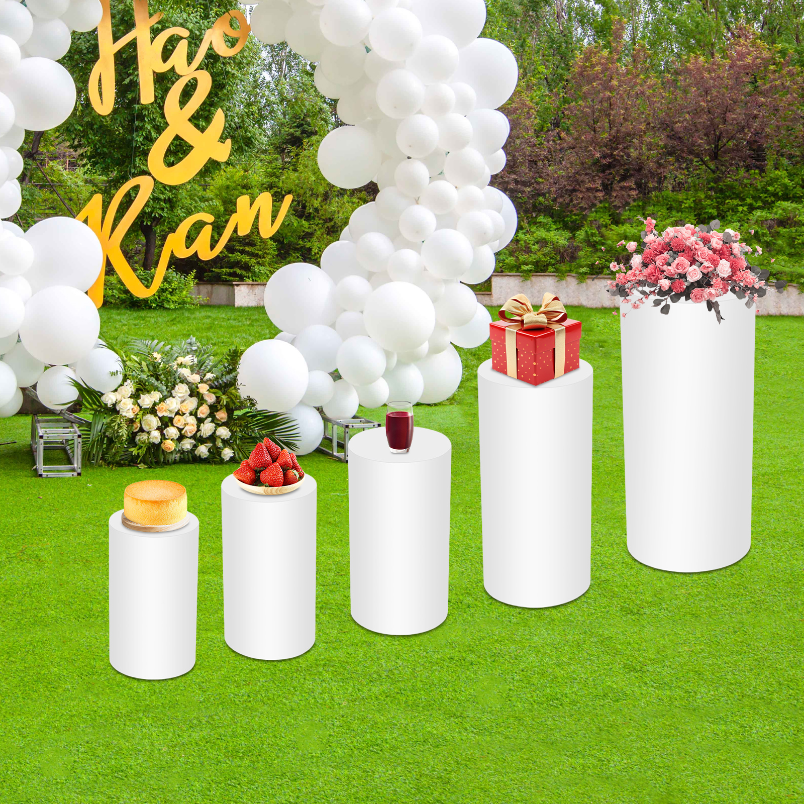 5Pcs White Cylinder Pedestal S - Display Risers Set 评论和价格