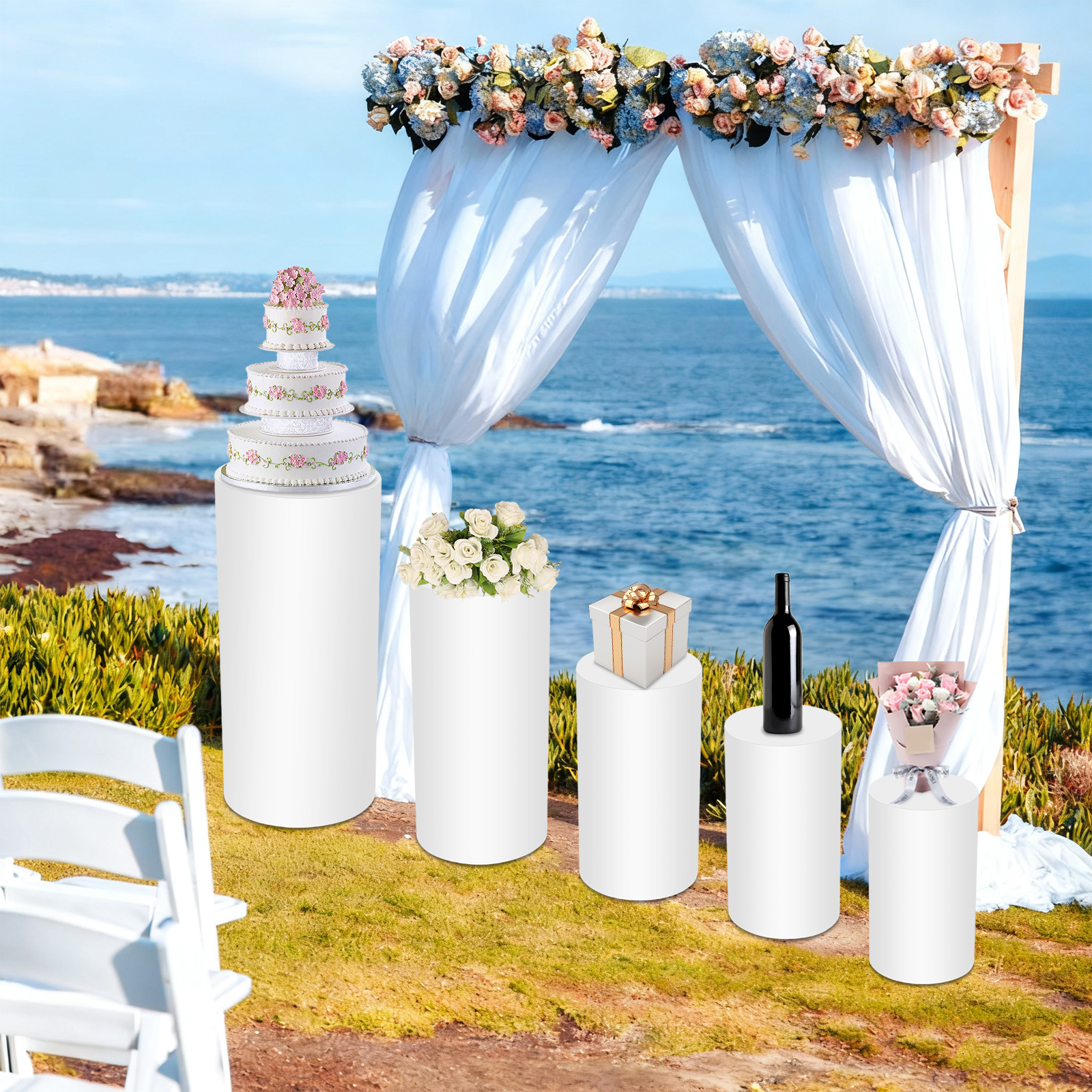 5Pcs White Cylinder Pedestal S - Display Risers Set 评论和价格