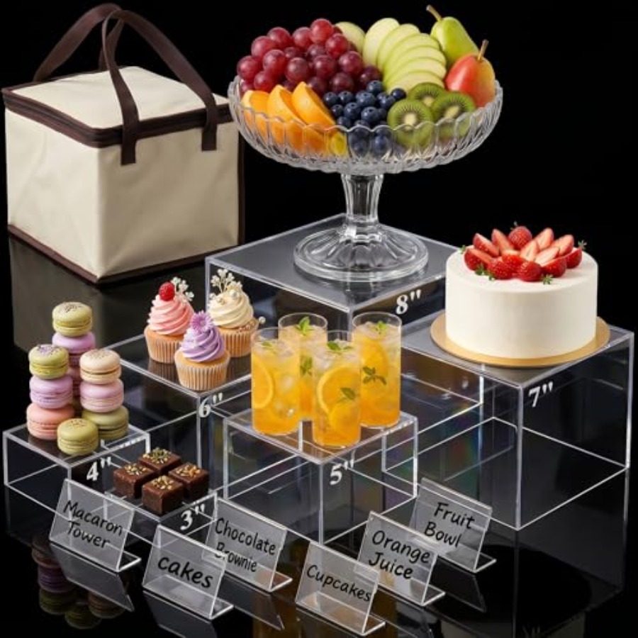 6PCS Clear and Buffet Risers w - Display Risers Set 评论和价格