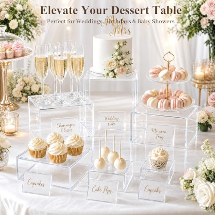 6PCS Clear and Buffet Risers w - Display Risers Set 评论和价格
