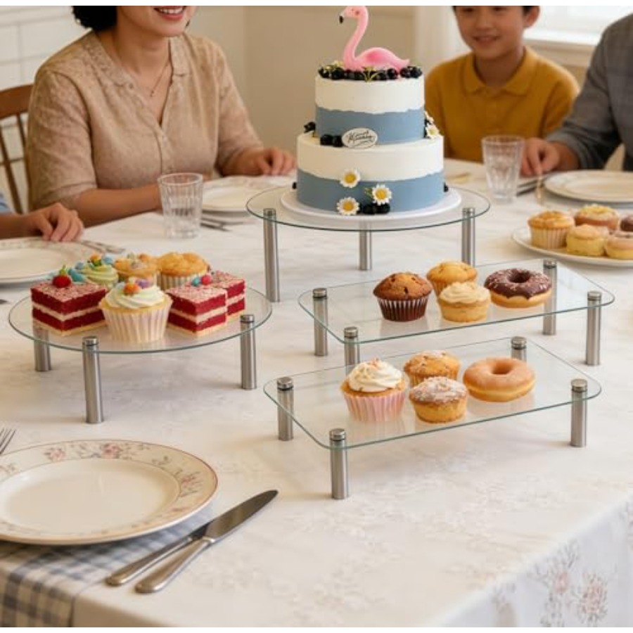 Tempered Glass Cake Stands Set - Display Risers Set 评论和价格